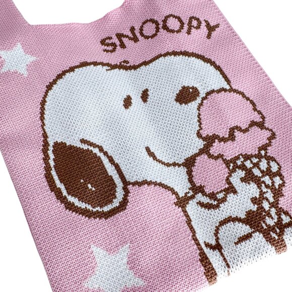 Peanuts Snoopy Loves Ice Cream Knitted Baggu Pink Mini Tote - Picture 4 of 6